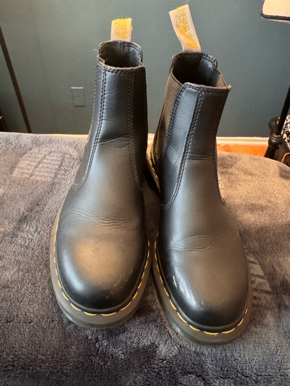 Dr. Martens Black Leather Chukka Boots with Yellow Stitching